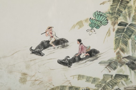 Artwork by Yang Shijiu, CHINESE WATERSIDE LANDSCAPE PAINITING, Made of Ink and colour on paper