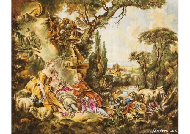 Artwork by Albrecht Biedermann, Porcelain plaque "RURAL SCENERY", Made of Porcelain