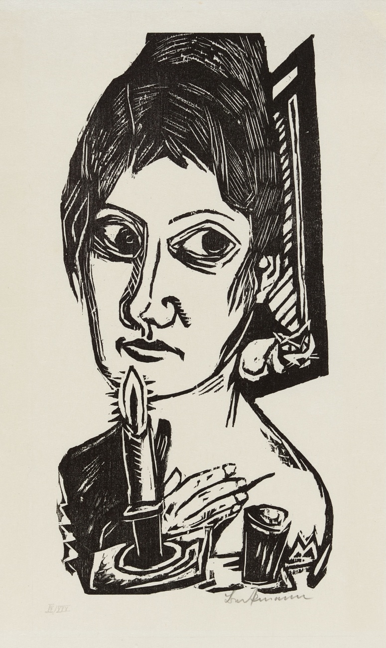 Artwork by Max Beckmann, Frau mit Kerze, Made of Woodcut on Japan paper