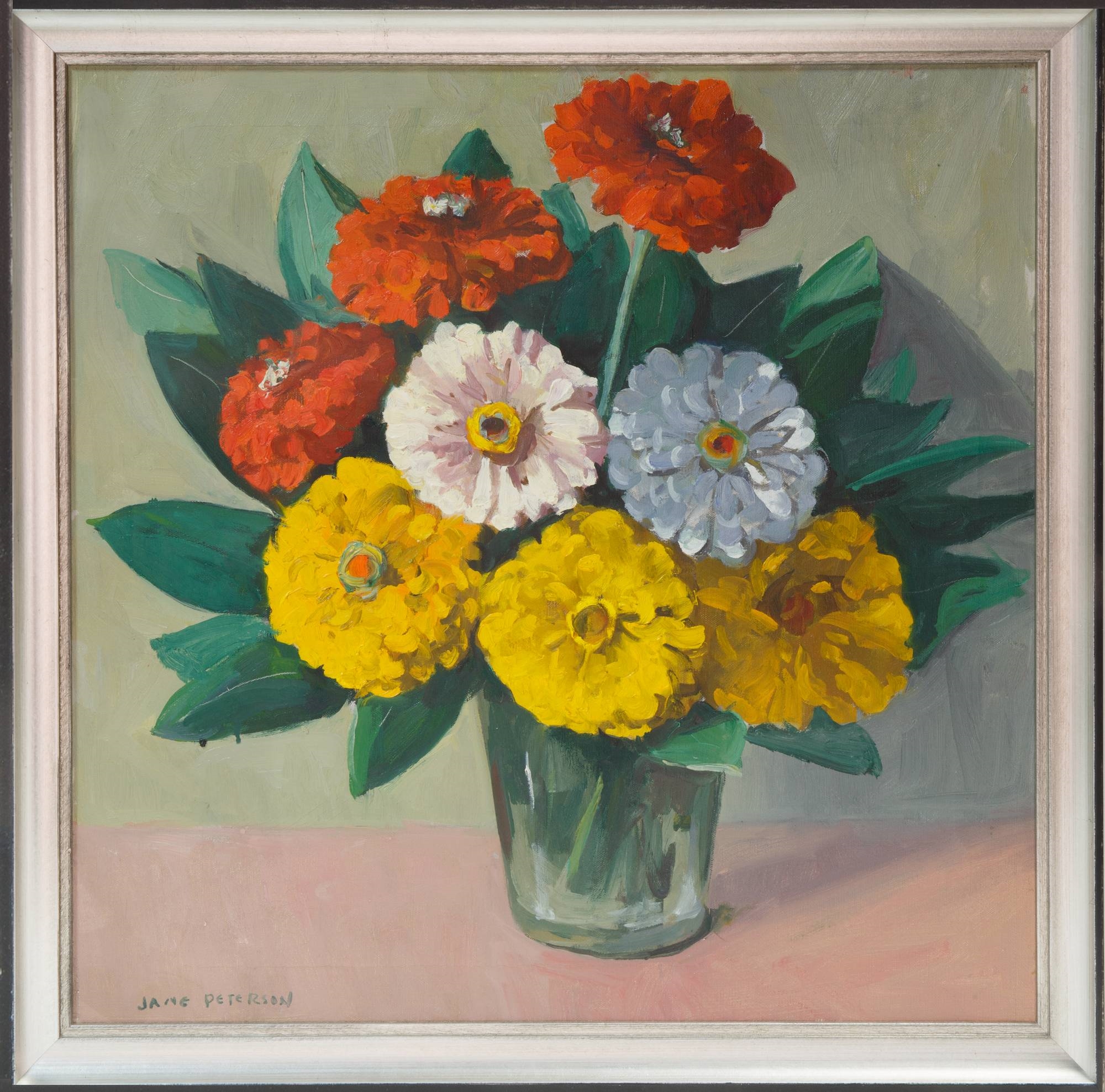 Jane Peterson | Zinnias in a Glass Vase | MutualArt