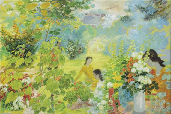 Dans le Jardin Fleuri (In the Flower Garden) by Lê Phổ, Painted circa 1975
