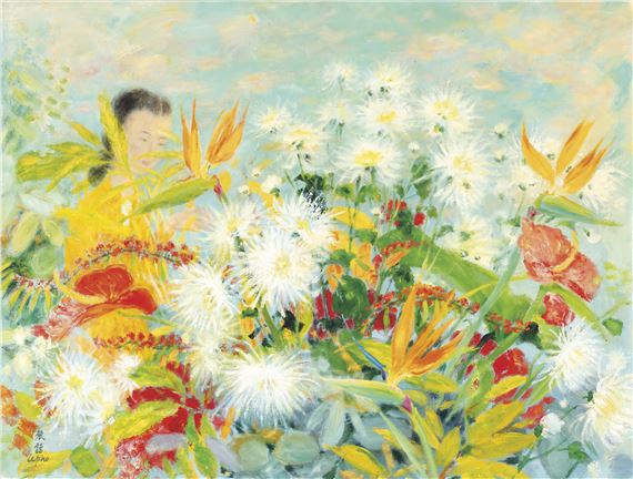 La femme au bouquet de fleur (Lady with Flowers) by Lê Phổ, Painted in 1978