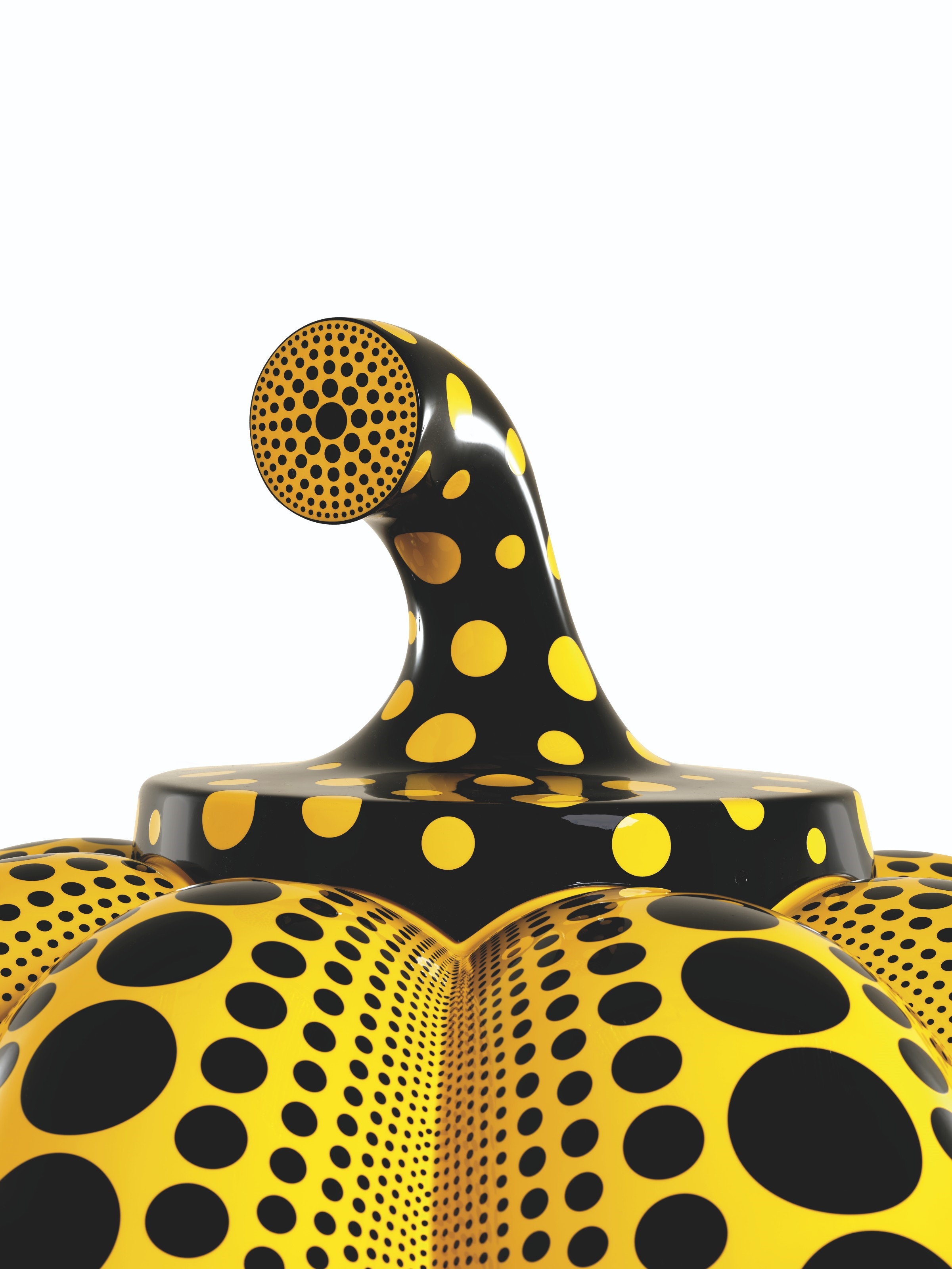 Artwork by Yayoi Kusama, PUMPKIN, Made of fiberglass-reinforced plastic and urethane paint sculpture in two parts