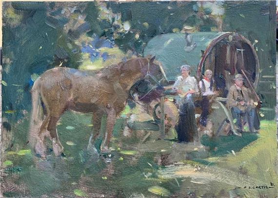 Gypsy Encampment with Suffolk Punch by David Curtis