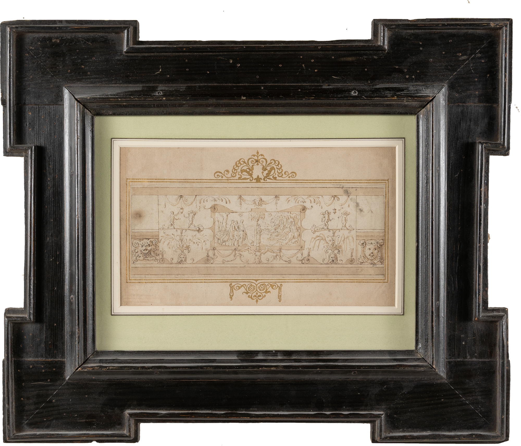 Artwork by Livio Agresti, Ornamental frieze with grotesques, Made of Brown ink with brown wash on laid paper