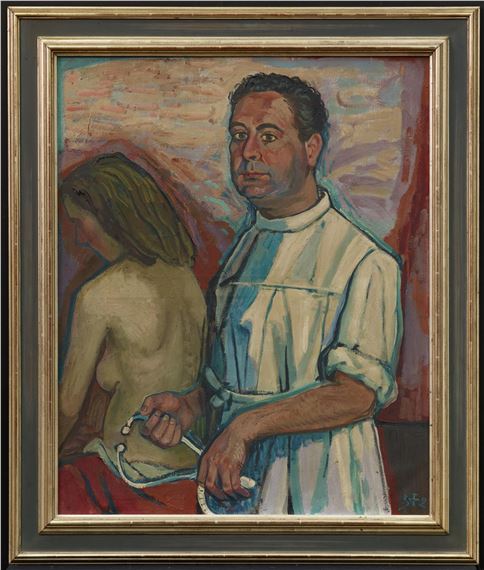 Mann mit Akt. by Otto Dix, 1952