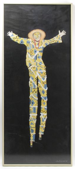 A suited man on stilts - Joan Darooge