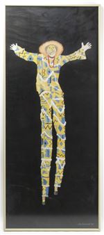 A suited man on stilts - Joan Darooge