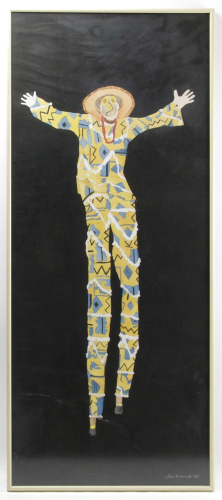 Artwork by Joan Darooge, A suited man on stilts, Made of Watercolor