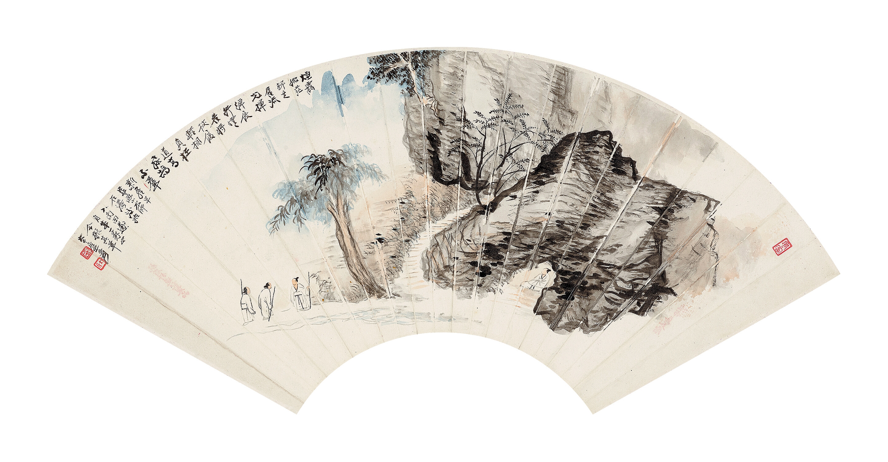 Artwork by Zhang Daqian, Meeting Friend in Mountain, Made of Ink and color on paper