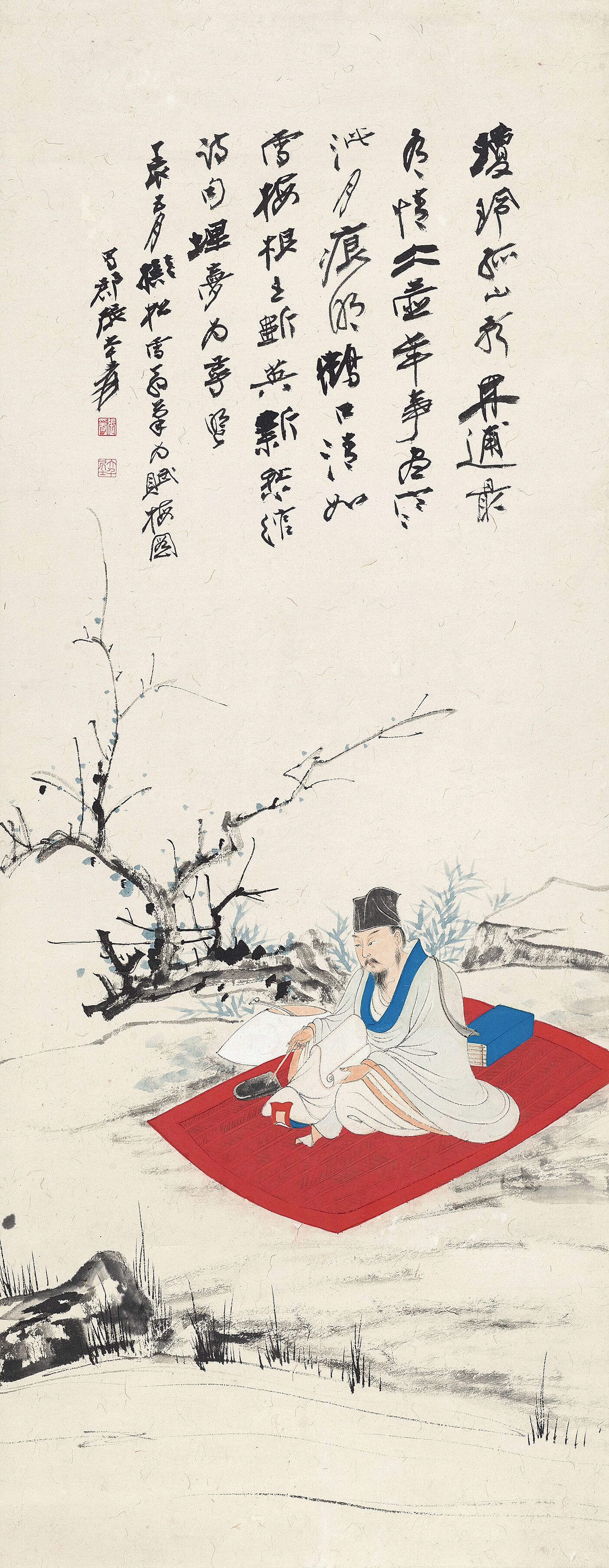 Artwork by Zhang Daqian, Making Poem to Plum, Made of Ink and color on paper
