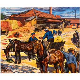 Horse-drawn carriages in front of the brickworks - Martha Kropp