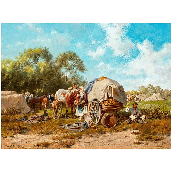 Sutler and resting soldiers in the field camp by Franz Quaglio, 1886