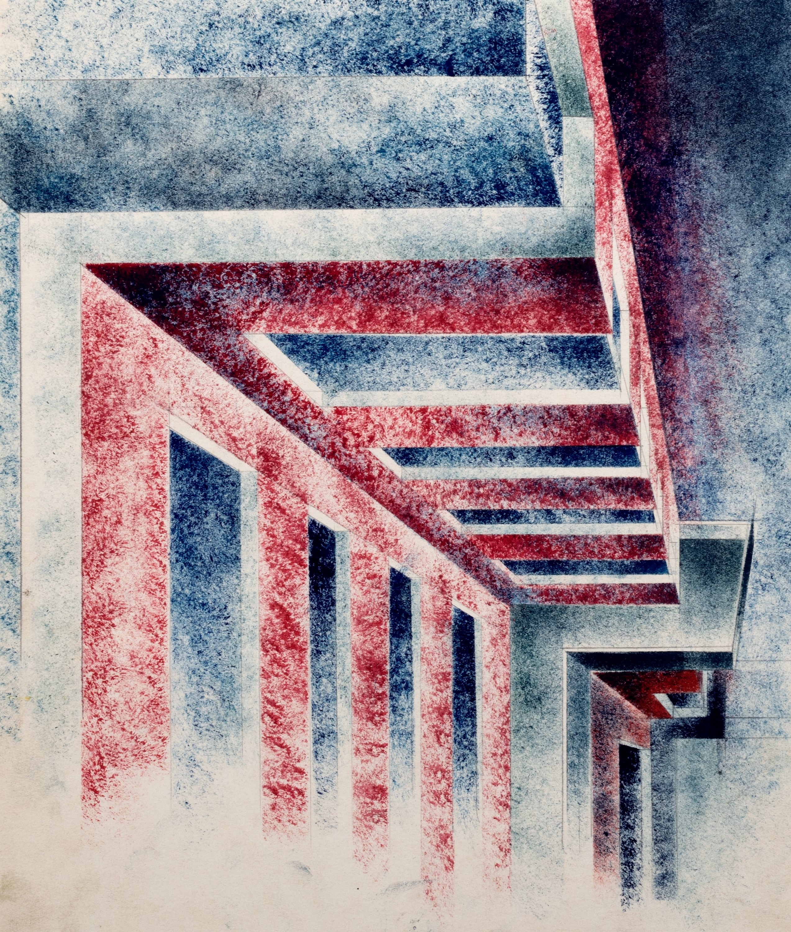 Artwork by Giorgio Ceccherini, Progetto di edificio costruttivista,, Made of mixed technique drawing (pencil, colored pastels, watercolors and tempera) on paper