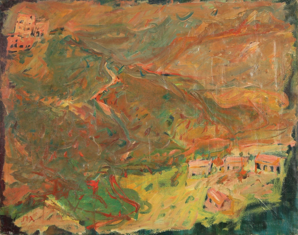 Artwork by Eliahu Gat, Landscape with Houses, Made of oil on canvas