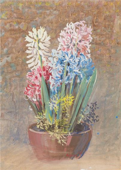 Floral Still Life in a Ceramic Pot by Oskar Laske, 1943