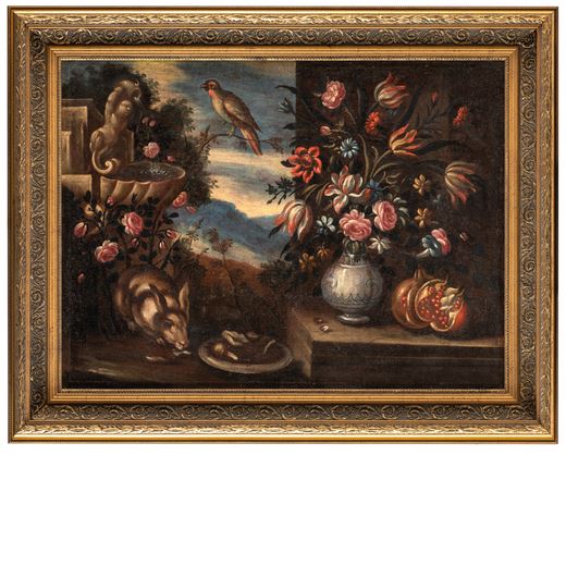 Natura morta con fiori e coniglio - Bernardino Malagoli