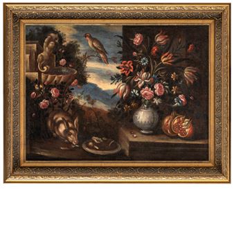 Natura morta con fiori e coniglio - Bernardino Malagoli