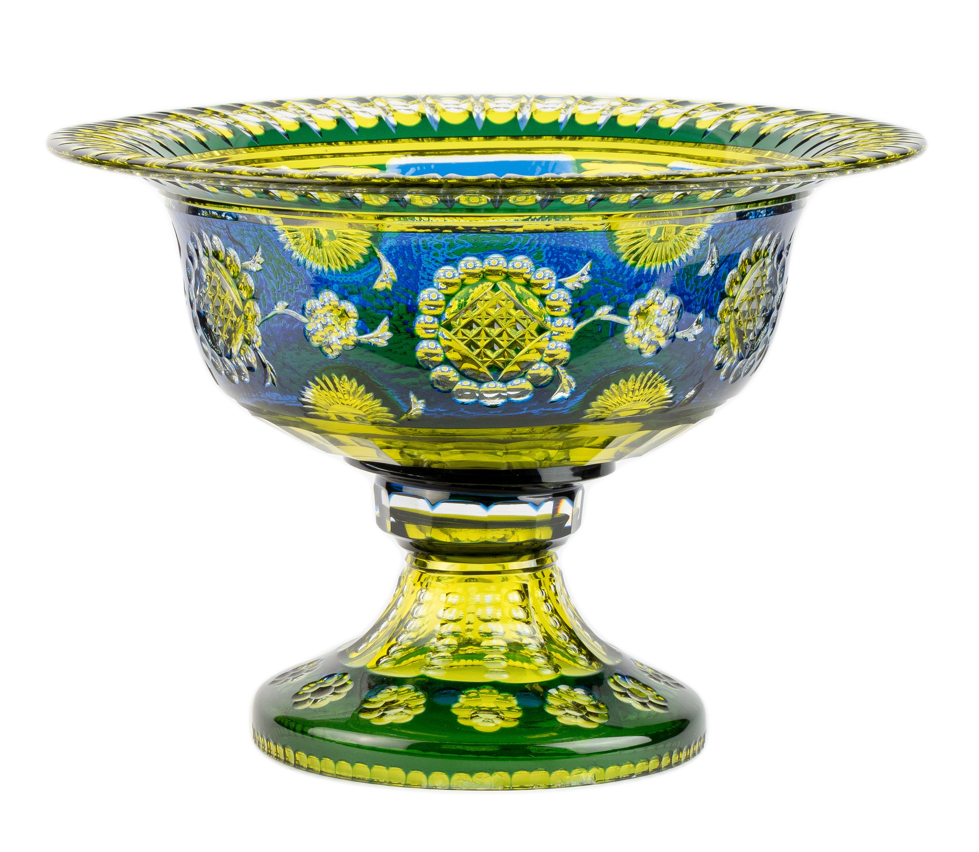 Artwork by Joseph Simon, Large coupe on foot, Made of Clear cut, olive green, blue and dark green doubled