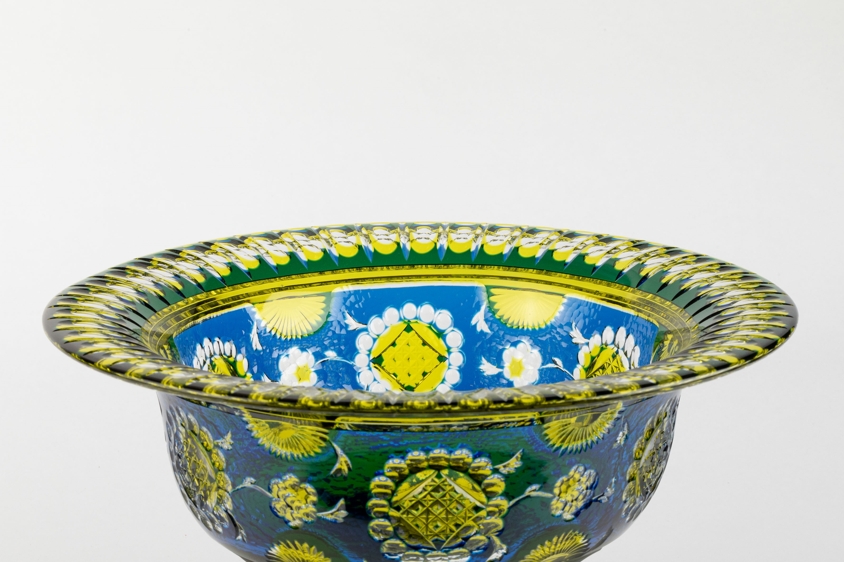 Artwork by Joseph Simon, Large coupe on foot, Made of Clear cut, olive green, blue and dark green doubled