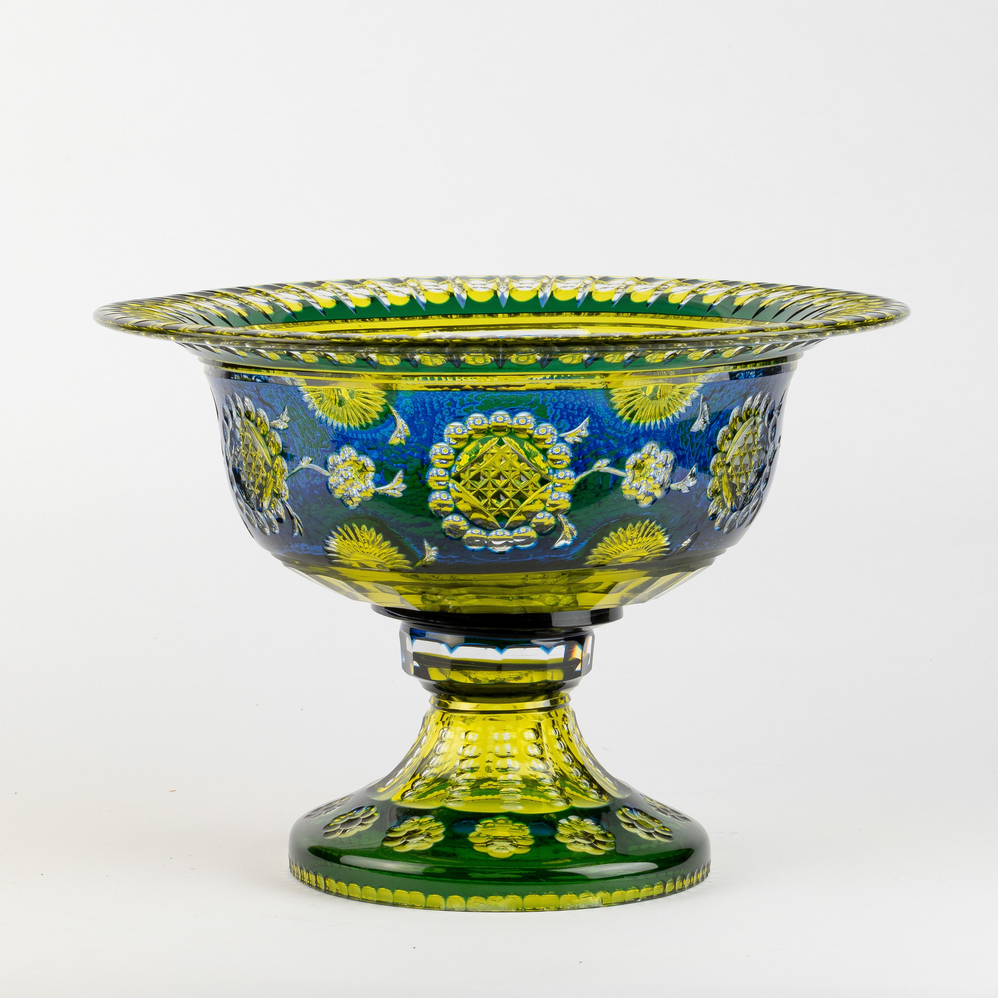Artwork by Joseph Simon, Large coupe on foot, Made of Clear cut, olive green, blue and dark green doubled