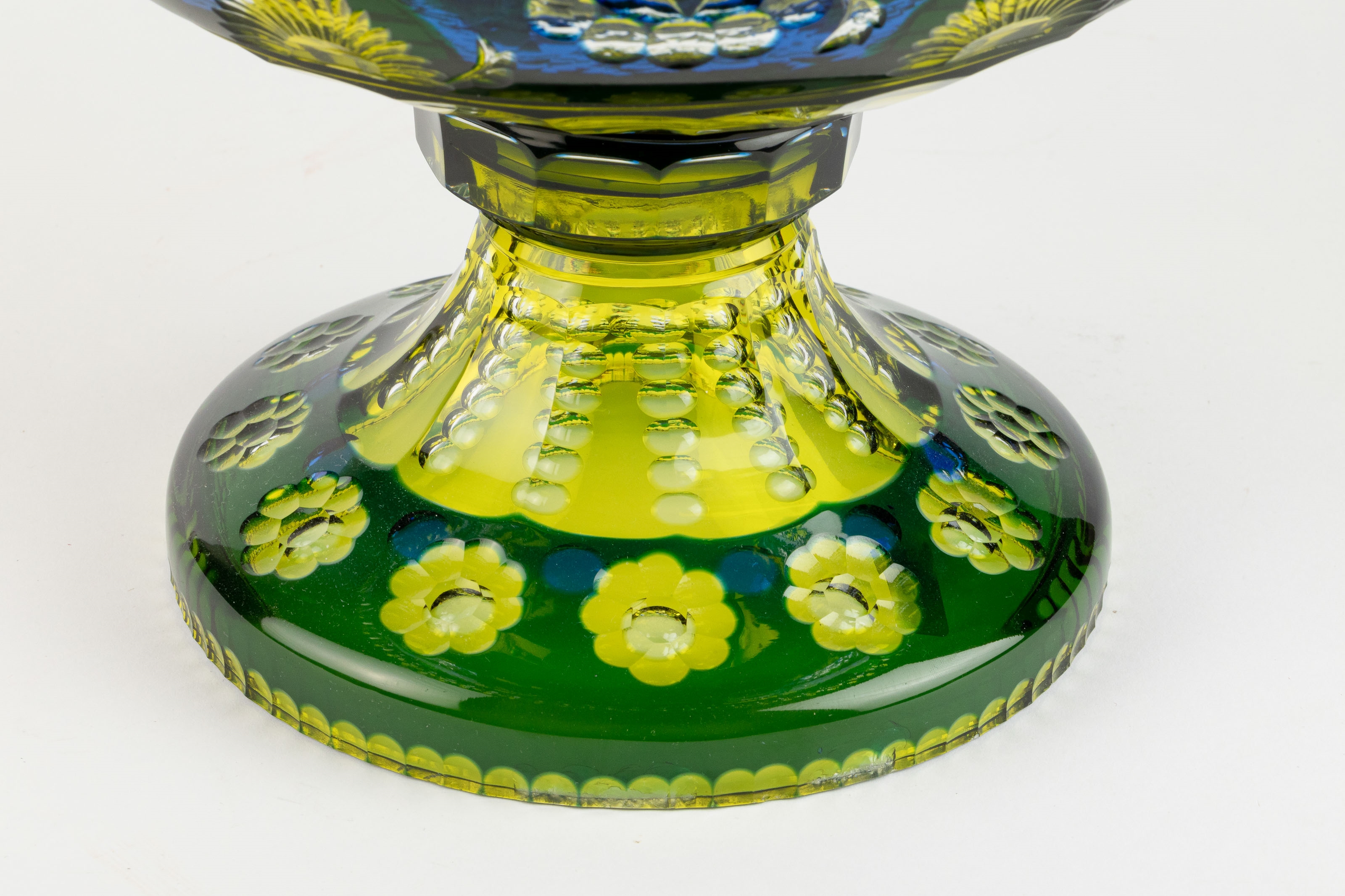 Artwork by Joseph Simon, Large coupe on foot, Made of Clear cut, olive green, blue and dark green doubled