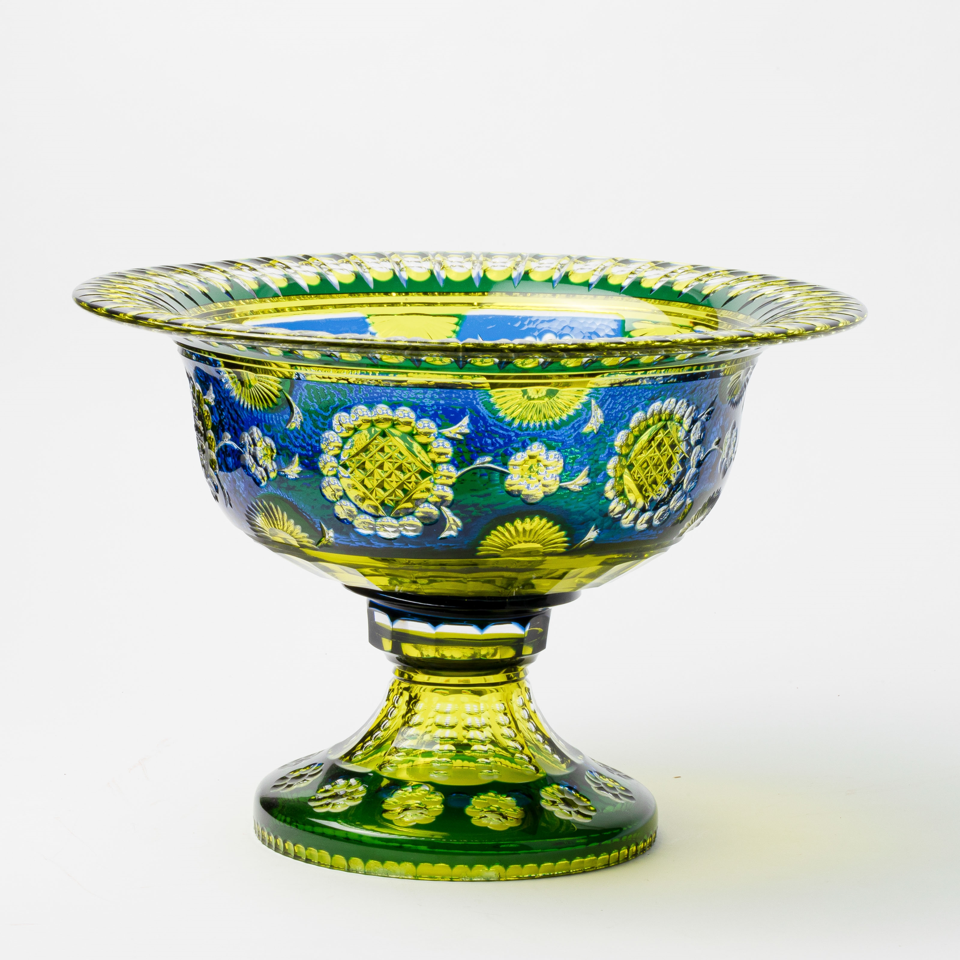 Artwork by Joseph Simon, Large coupe on foot, Made of Clear cut, olive green, blue and dark green doubled