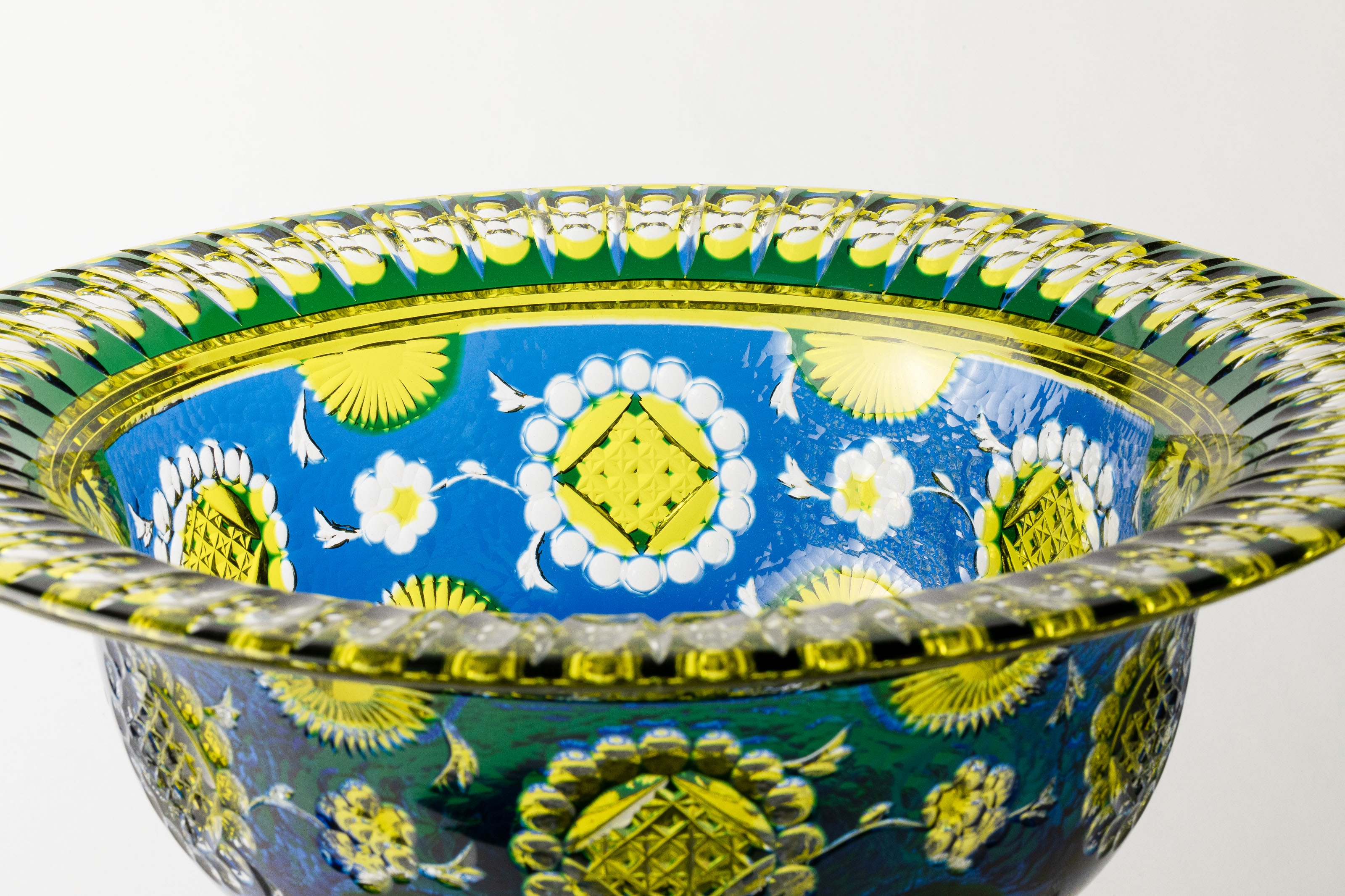 Artwork by Joseph Simon, Large coupe on foot, Made of Clear cut, olive green, blue and dark green doubled