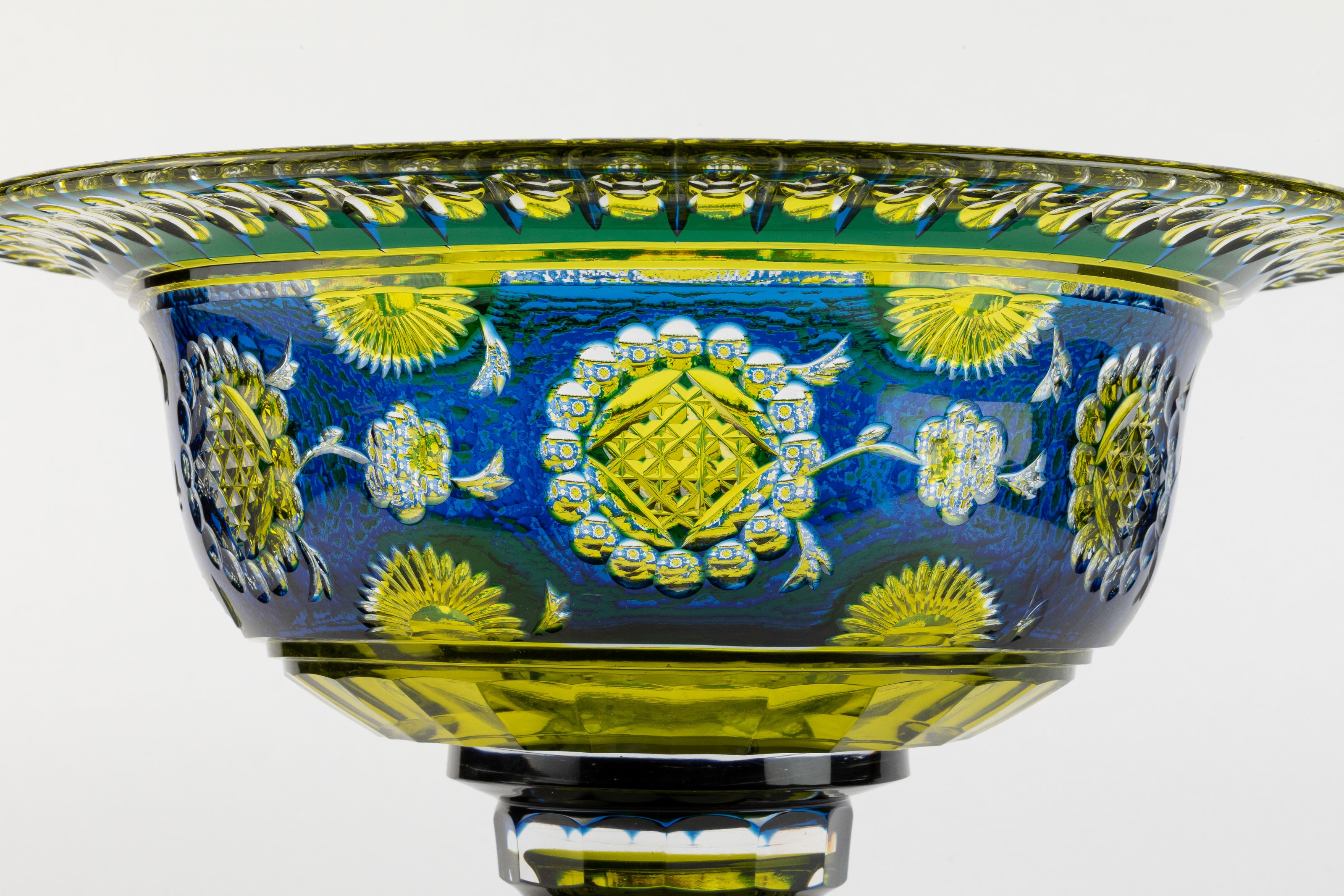 Artwork by Joseph Simon, Large coupe on foot, Made of Clear cut, olive green, blue and dark green doubled