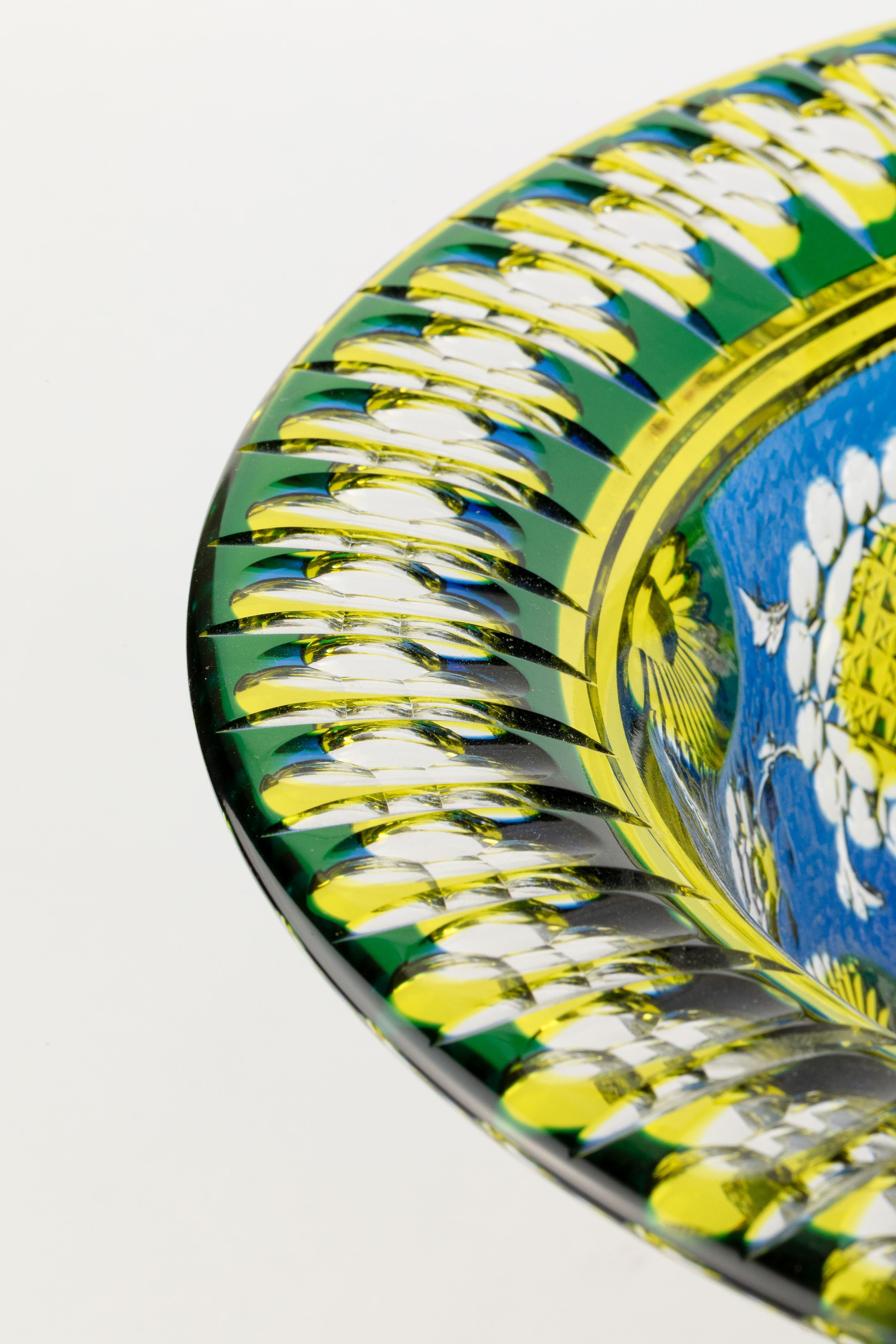 Artwork by Joseph Simon, Large coupe on foot, Made of Clear cut, olive green, blue and dark green doubled