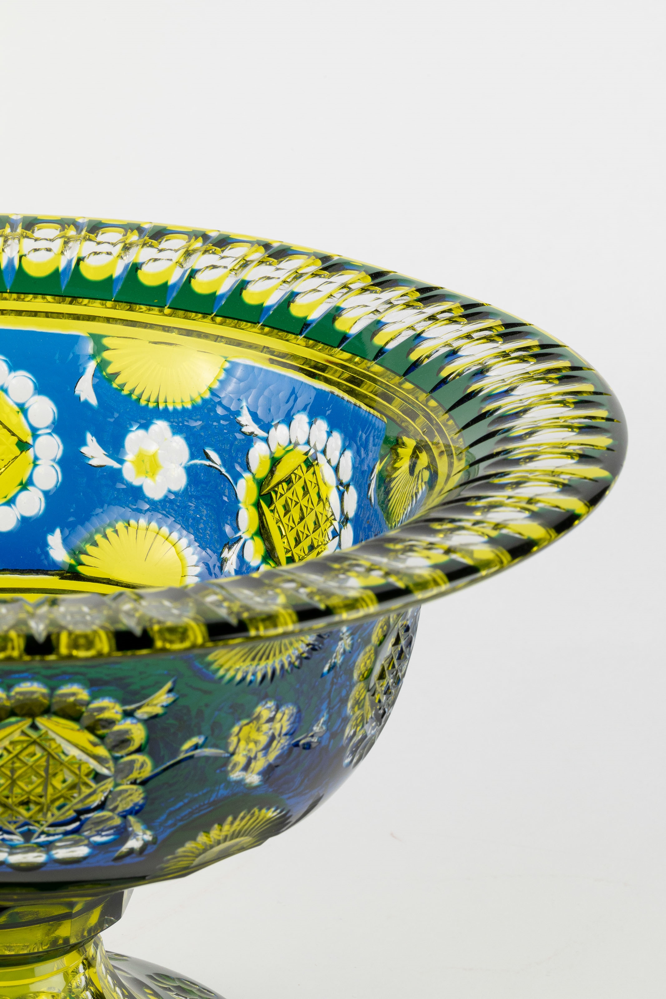 Artwork by Joseph Simon, Large coupe on foot, Made of Clear cut, olive green, blue and dark green doubled