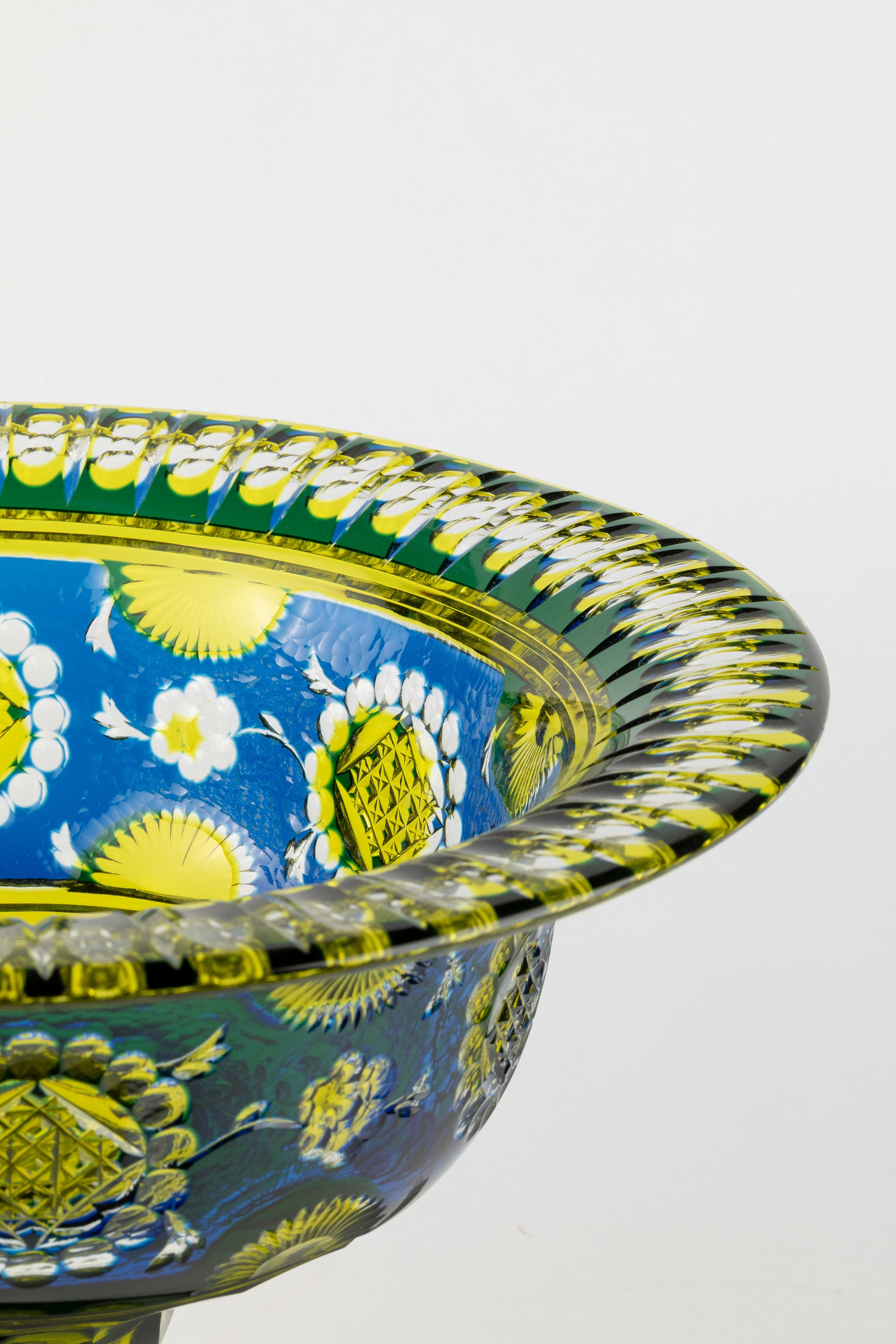 Artwork by Joseph Simon, Large coupe on foot, Made of Clear cut, olive green, blue and dark green doubled