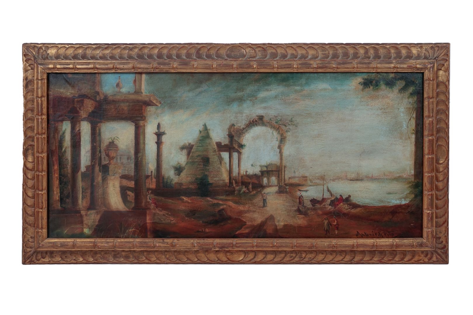 Artwork by Antonio di Pita, Scène animée dans un paysage de ruines, Made of oil on canvas