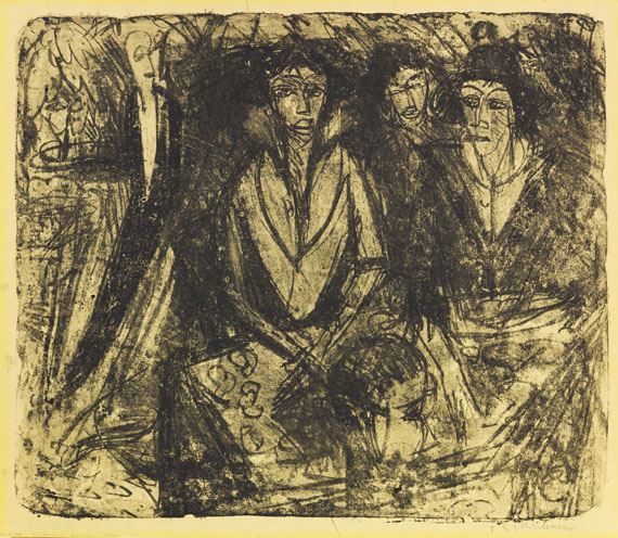 Drei Frauen im Cafégarten - Gartenrestaurant Schlachtensee by Ernst Ludwig Kirchner, 1914