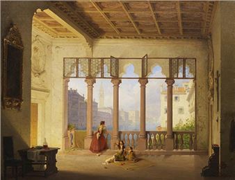 Venezianisches Interieur mit Ausblick auf Campanile und Dogenpalast - Max Emanuel Ainmiller