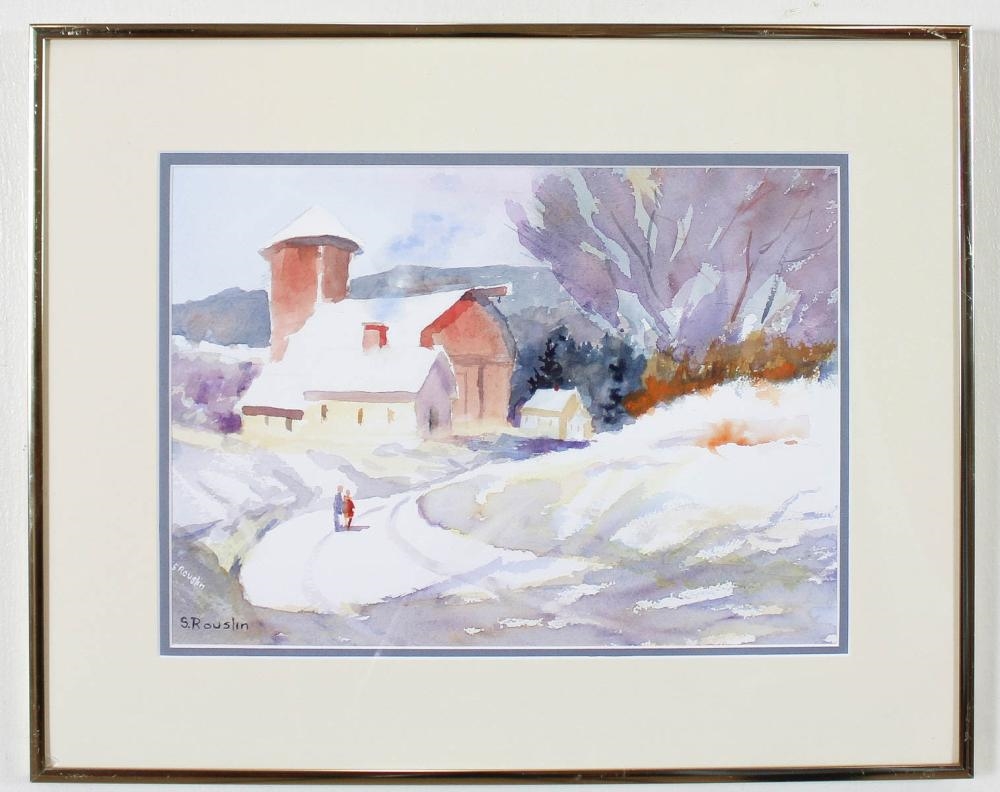 SAMUEL ROUSLIN | landscapes including a barn, boats, fishermen, a ...
