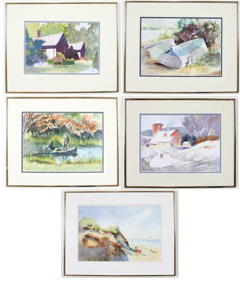 SAMUEL ROUSLIN | landscapes including a barn, boats, fishermen, a ...