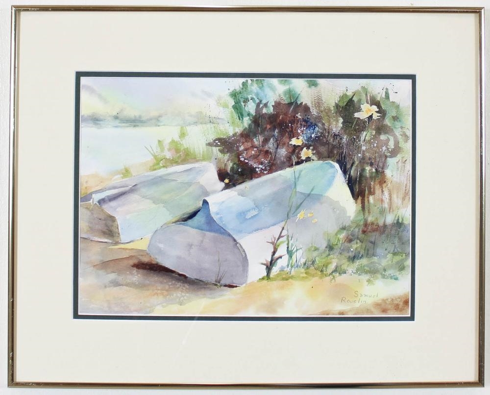 SAMUEL ROUSLIN | landscapes including a barn, boats, fishermen, a ...