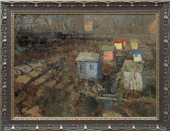 Landscape with cottages by Jānis Pauļuks, 20th century 40's