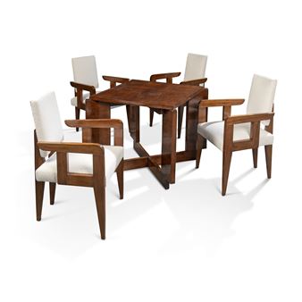 SET OF FOUR 'BRIDGE' ARMCHAIRS AND GAMES TABLE, CIRCA 1930 by André Sornay