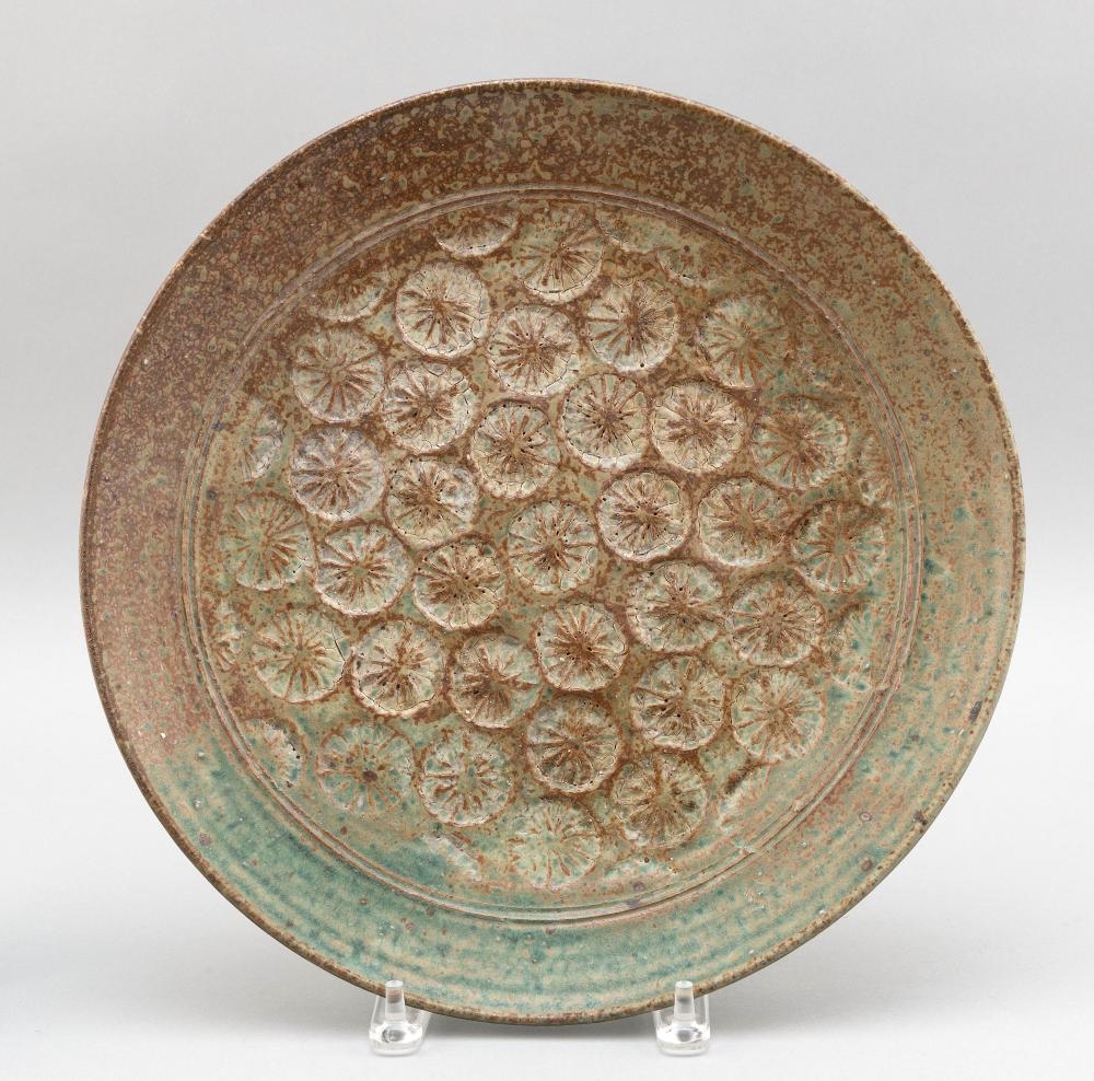 Makoto Yabe | Stoneware charger with Mishima pattern under a ash glaze ...