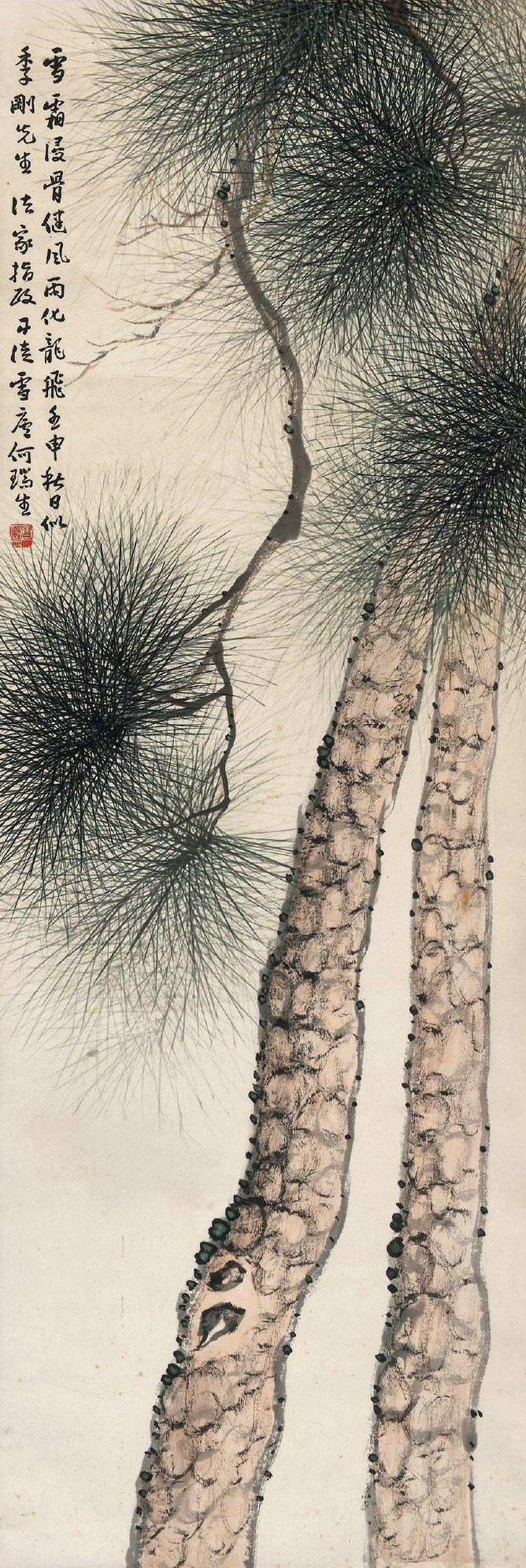 Artwork by HE Ruisheng, PINE, Made of Hanging scroll, ink and color on paper