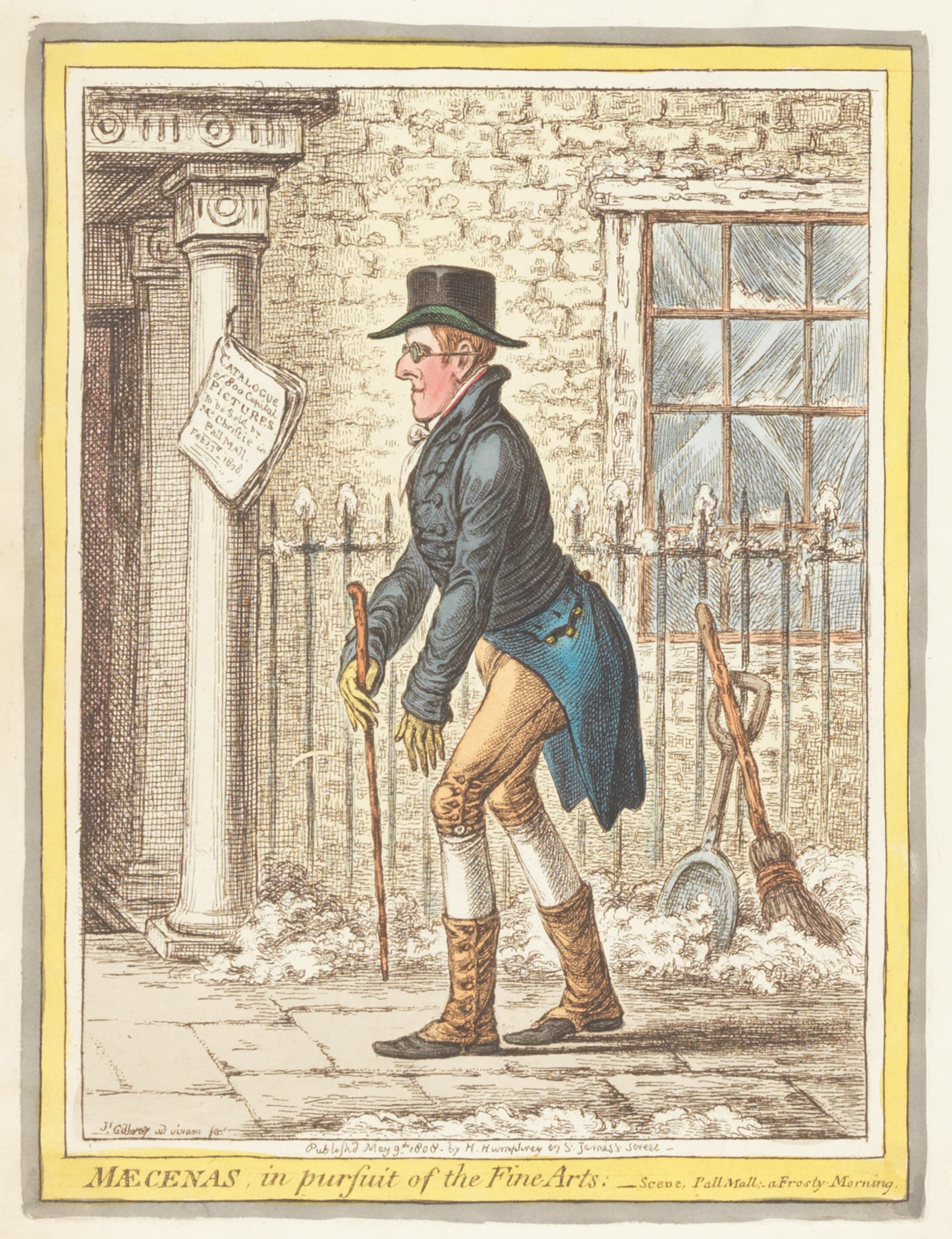 Artwork by James Gillray, Maecenas, in pursuit of the Fine Arts.; Delicious Dreams!-Castles in the Air!-Glorious Prospects!- (BM 11076; 10979), Made of etchings with hand colouring, the latter with aquatint