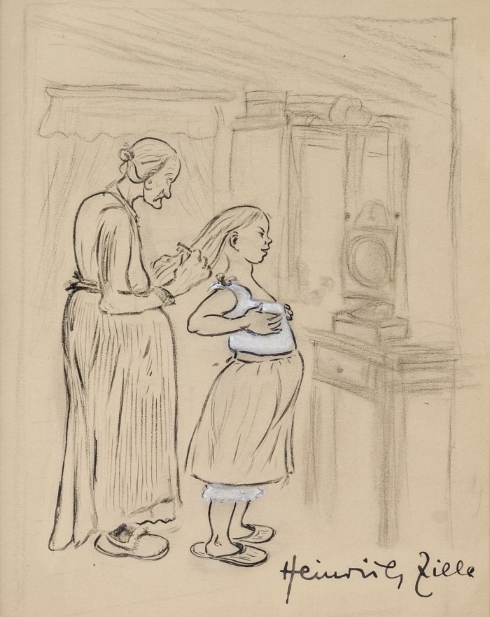 Heinrich Zille | Untitled (Mutter kämmt ihrer Tochter die Haare ...