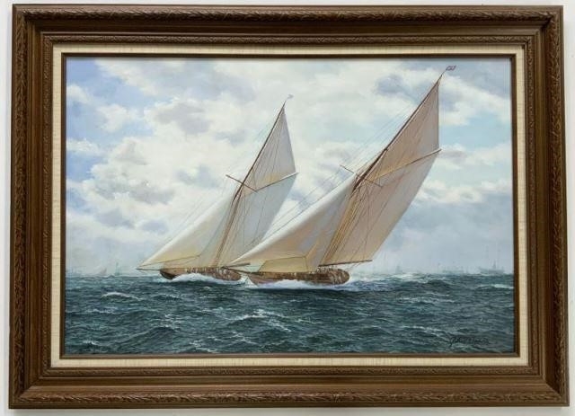 Artwork by John Davis, The Yacht Race, Made of Oil on Canvas