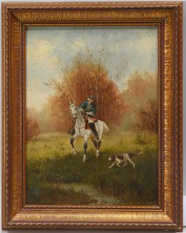 'Uniformierter Reiter mit Hund' - Eugen von Kramer