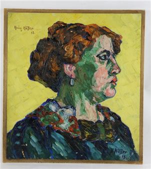 Portrait einer Frau im Profil, expressive Farbigkeit und breiter gestischer Duktus mit pastosem Farbauftrag - Heinz Höffer
