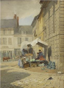 A vegetable stall in a market square in Caudebec France - Mary Forster
