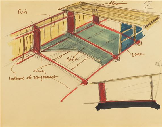 Jean Prouvé | Architectural Presentation Drawing (Circa 1950) | MutualArt
