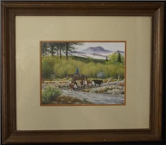 Cowboy, Cattle crossing a stream, - N. Watters